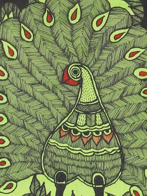 imithila mithila painting of celebrations of rains (65 x 27 cms) - 12563998 - Standard Image - 4