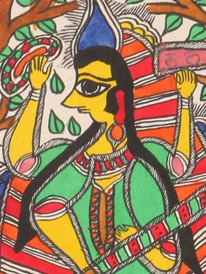 imithila devi saraswati depicted in mithila style (65 x 27 cms) - 12564004 - Standard Image - 4
