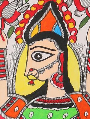 imithila devi parvati depicted in mithila style (65 x 27 cms) - 12564005 - Standard Image - 4