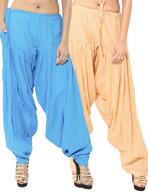 beige & blue cotton patiyala salwar (set of 2) - 12569256 - Standard Image - 1