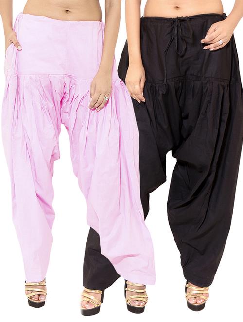 pink & black cotton patiyala salwar (set of 2) - 12569257 - Very Small Image - 1