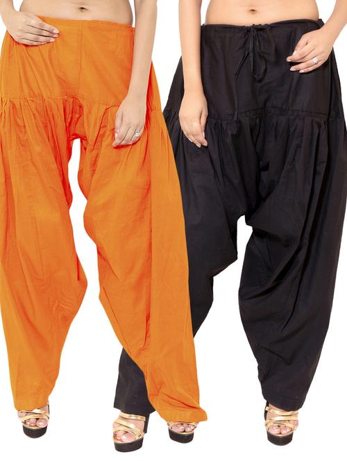 orange & black cotton patiyala salwar (set of 2) - 12569260 - Very Small Image - 1