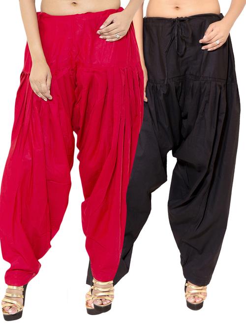 pink & black cotton patiyala salwar (set of 2) - 12569265 - Standard Image - 1