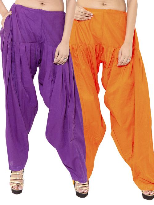 orange & purple cotton patiyala salwar (set of 2) - 12569273 - Very Small Image - 1