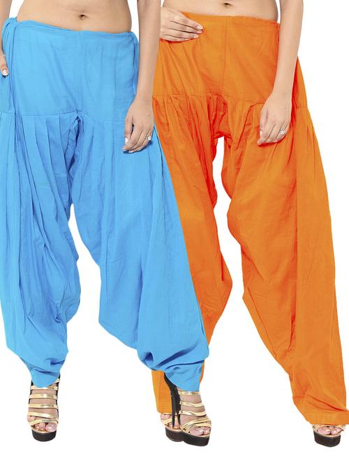 Blue & orange cotton patiyala salwar (set of 2) - 12569274 - Standard Image - 1