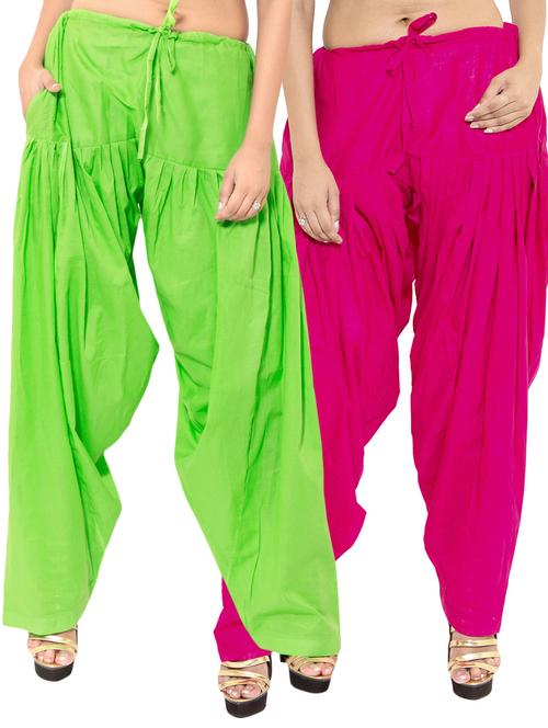 green & pink cotton patiyala salwar (set of 2) - 12569279 - Very Small Image - 1