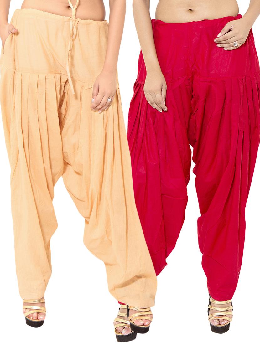 beige & red cotton patiyala salwar (set of 2) - 12569286 - Zoom Image - 1