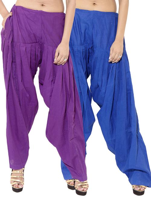 purple & blue cotton patiyala salwar (set of 2) - 12569300 - Very Small Image - 1