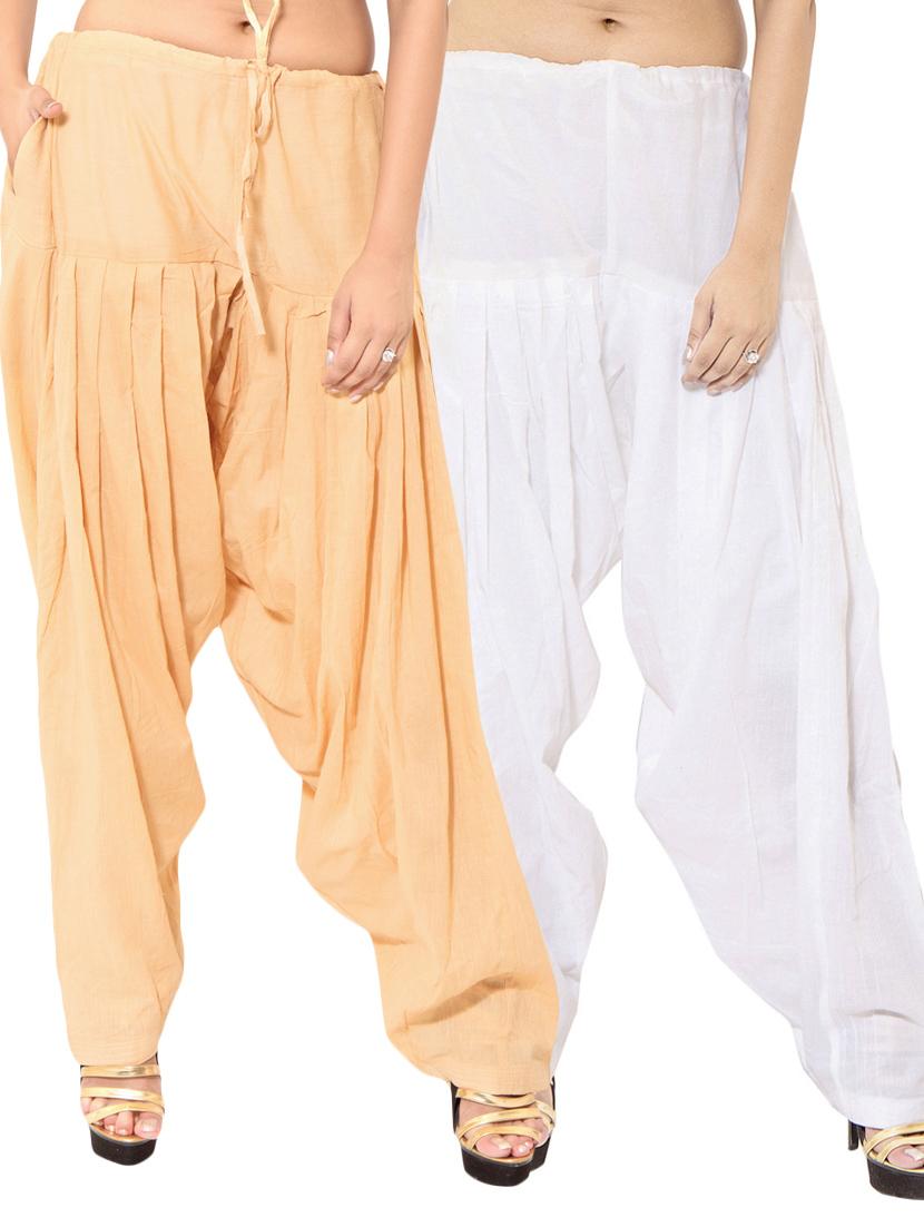 beige & white cotton patiyala salwar (set of 2) - 12569305 - Zoom Image - 1