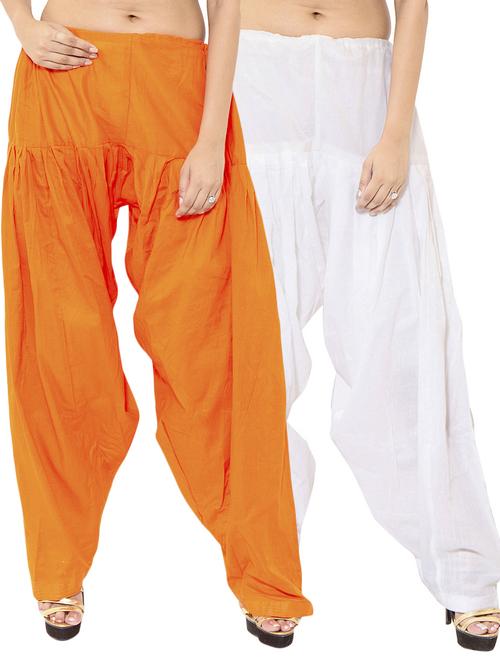 orange & white cotton patiyala salwar (set of 2) - 12569308 - Very Small Image - 1