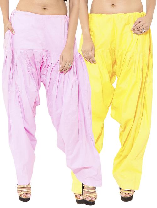 yellow & pink cotton patiyala salwar (set of 2) - 12569317 - Very Small Image - 1