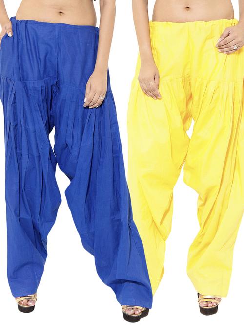 blue & yellow cotton patiyala salwar (set of 2) - 12569325 - Very Small Image - 1