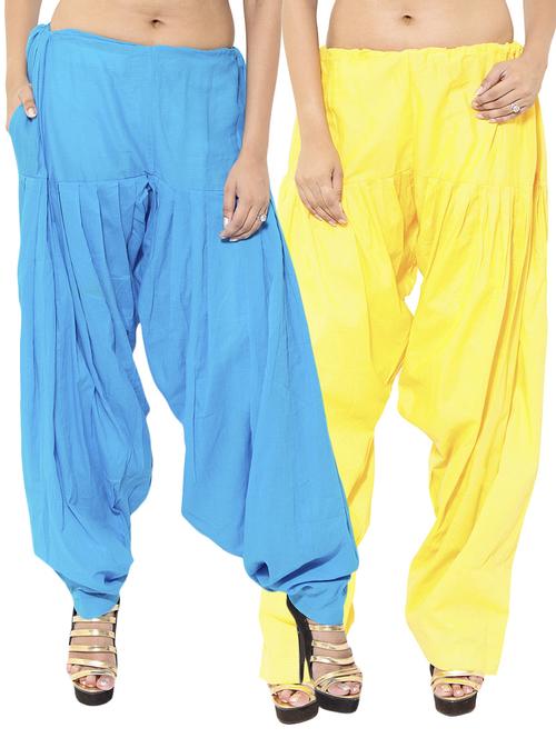 blue & yellow cotton patiyala salwar (set of 2) - 12569326 - Standard Image - 1