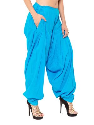 blue & yellow cotton patiyala salwar (set of 2) - 12569326 - Standard Image - 3