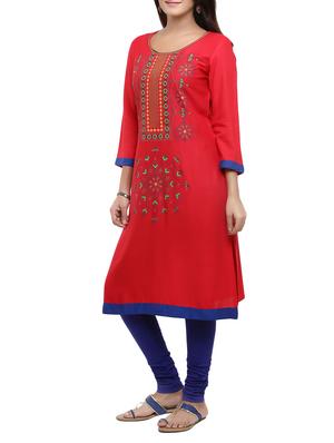 red rayon printed straight kurta - 12573644 - Standard Image - 2