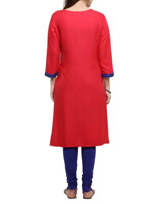 red rayon printed straight kurta - 12573644 - Standard Image - 3