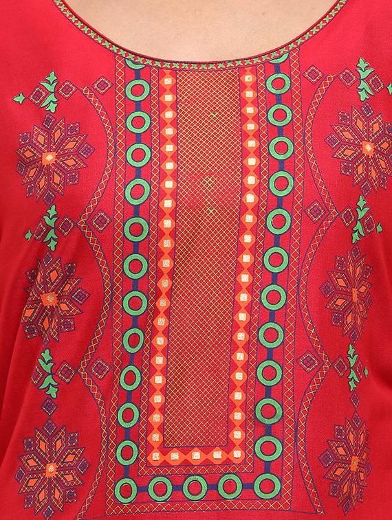 red rayon printed straight kurta - 12573644 - Zoom Image - 4