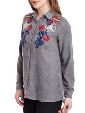 grey embroidered cotton shirt - 12581226 - Standard Image - 2