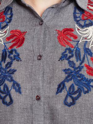 grey embroidered cotton shirt - 12581226 - Standard Image - 4