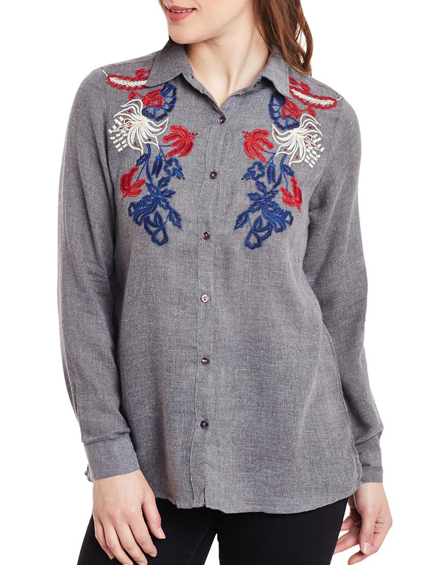 grey embroidered cotton shirt - 12581226 - Zoom Image - 1