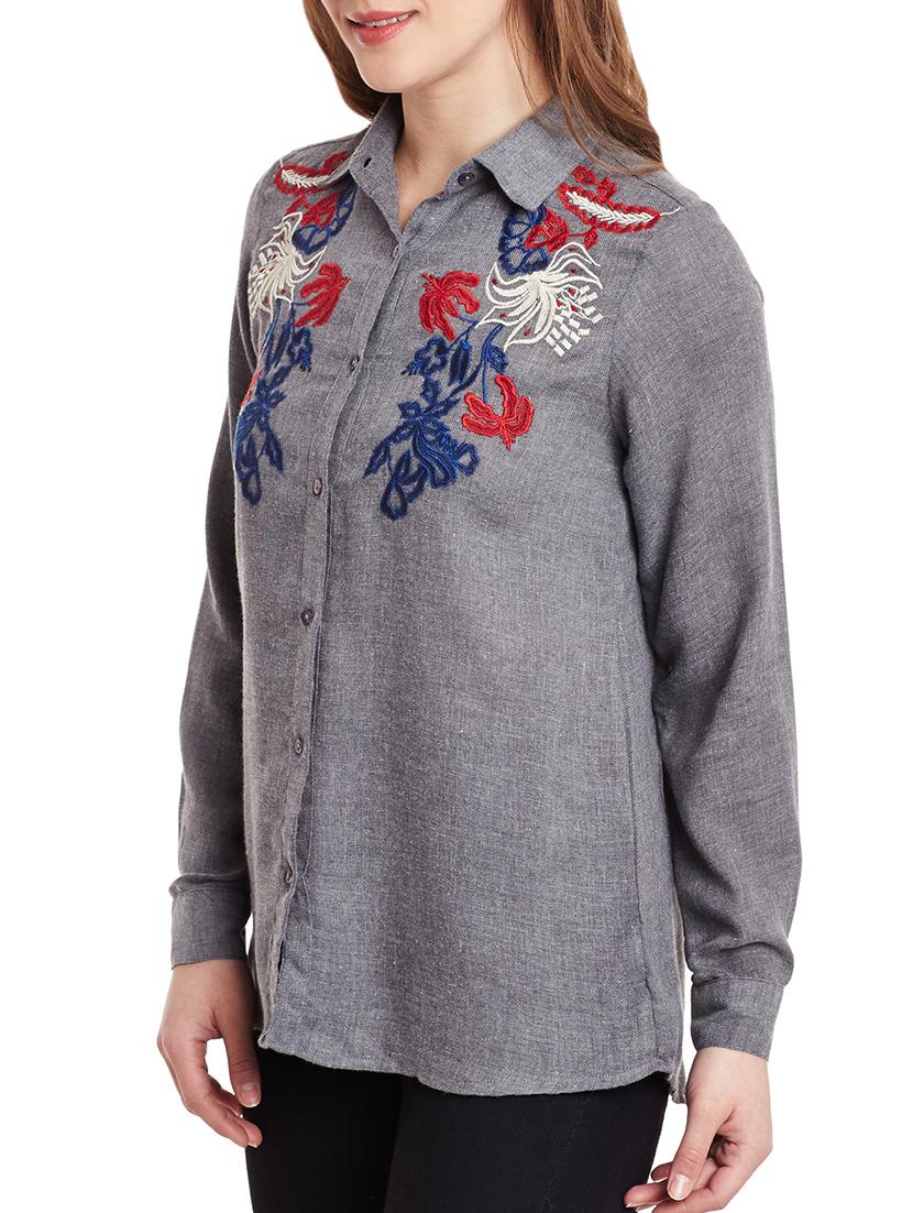 grey embroidered cotton shirt - 12581226 - Zoom Image - 2