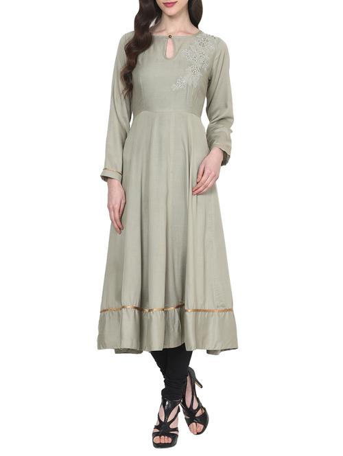 grey rayon anarkali kurta - 12584096 - Standard Image - 1