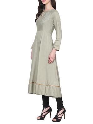 grey rayon anarkali kurta - 12584096 - Standard Image - 2