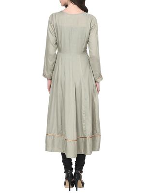 grey rayon anarkali kurta - 12584096 - Standard Image - 3