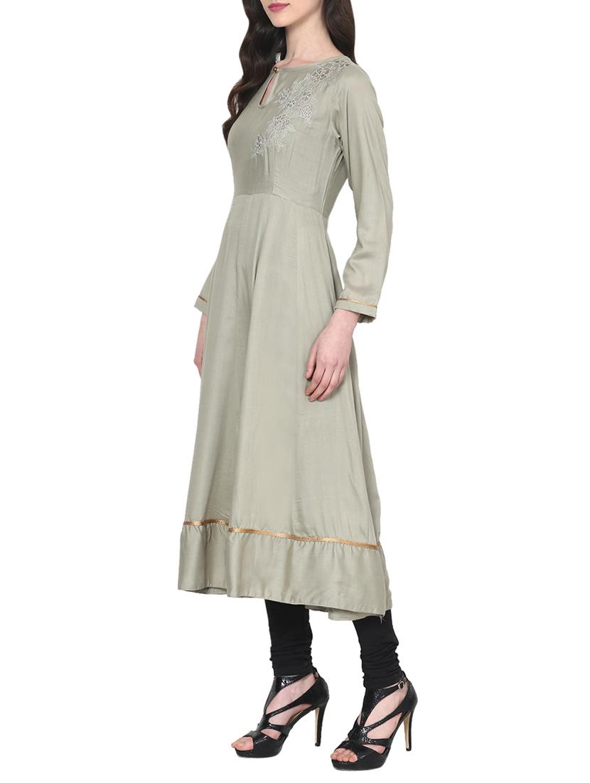 grey rayon anarkali kurta - 12584096 - Zoom Image - 2