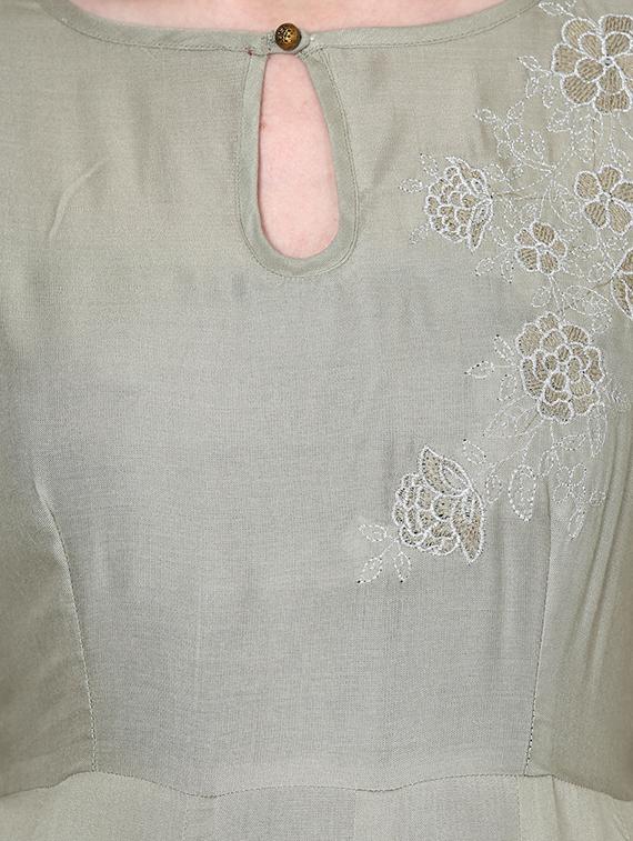 grey rayon anarkali kurta - 12584096 - Zoom Image - 4