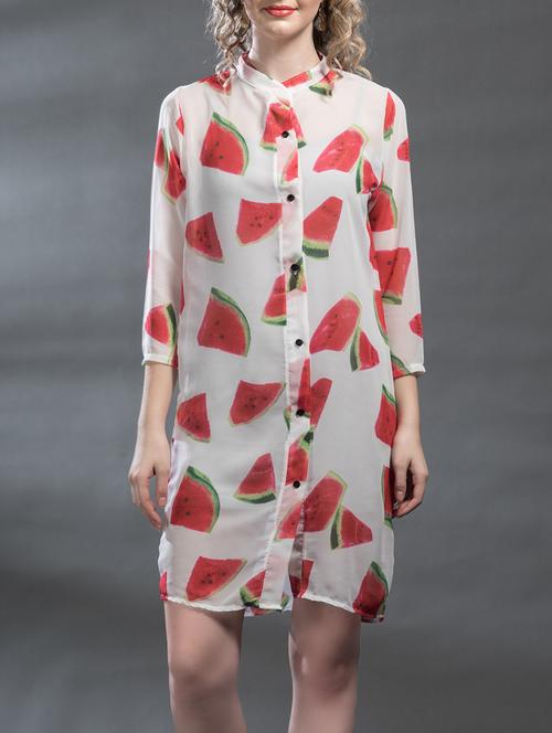 white printed georgette dress - 12585196 - Standard Image - 1