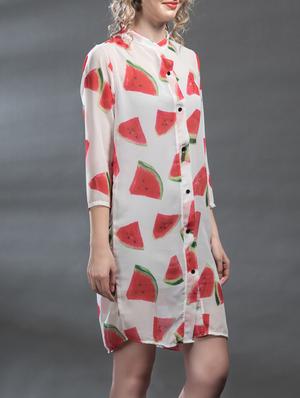 white printed georgette dress - 12585196 - Standard Image - 2