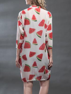 white printed georgette dress - 12585196 - Standard Image - 3