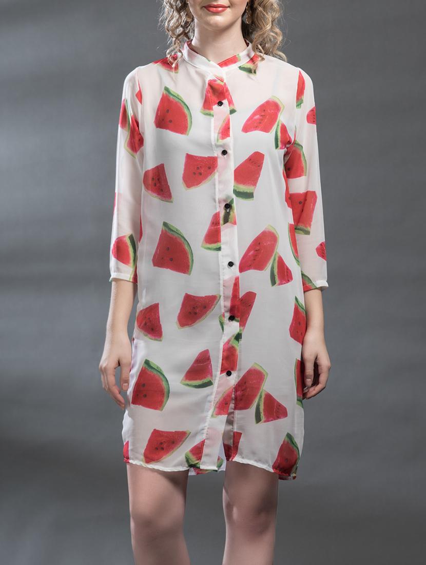 white printed georgette dress - 12585196 - Zoom Image - 1