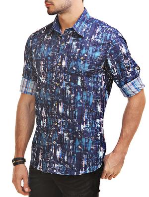 blue printed cotton casual shirt - 12585657 - Standard Image - 2