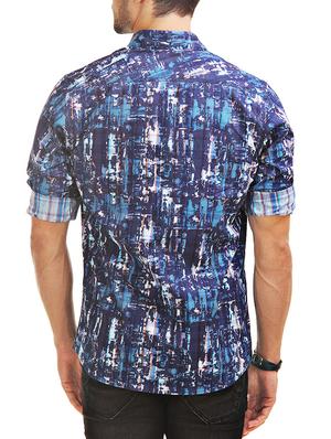 blue printed cotton casual shirt - 12585657 - Standard Image - 3