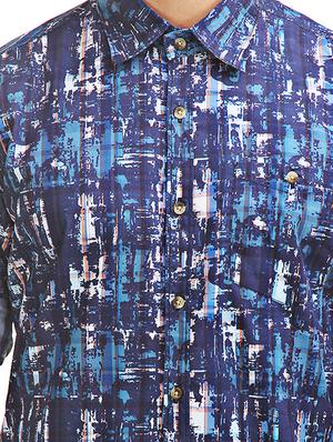 blue printed cotton casual shirt - 12585657 - Standard Image - 4