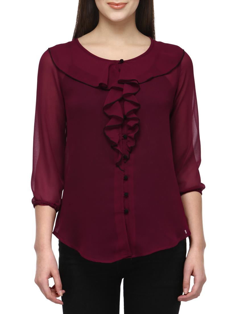 solid wine ruffle top - 12585809 - Zoom Image - 1