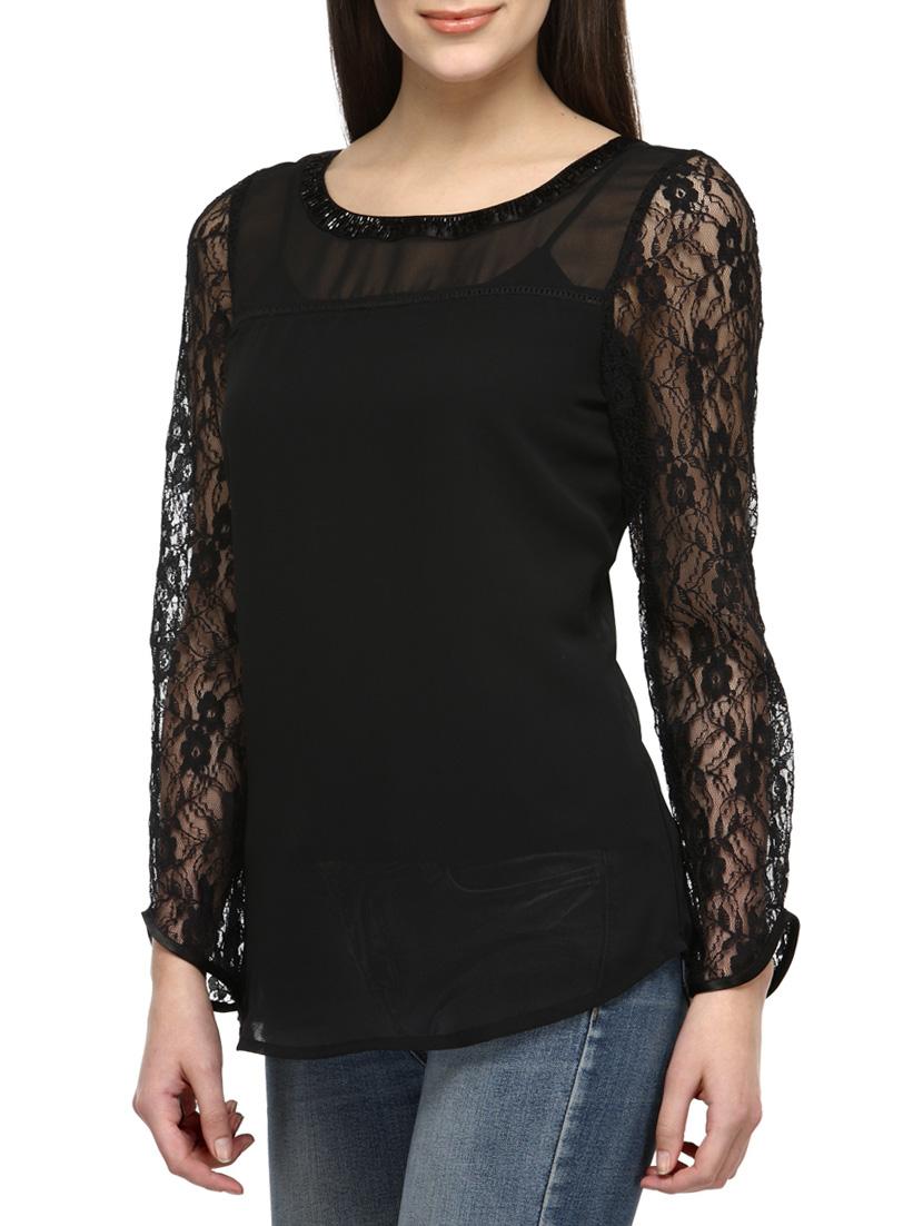 black polyester regular top - 12585818 - Zoom Image - 2