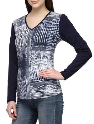 navy blue printed cotton regular top - 12585826 - Standard Image - 2