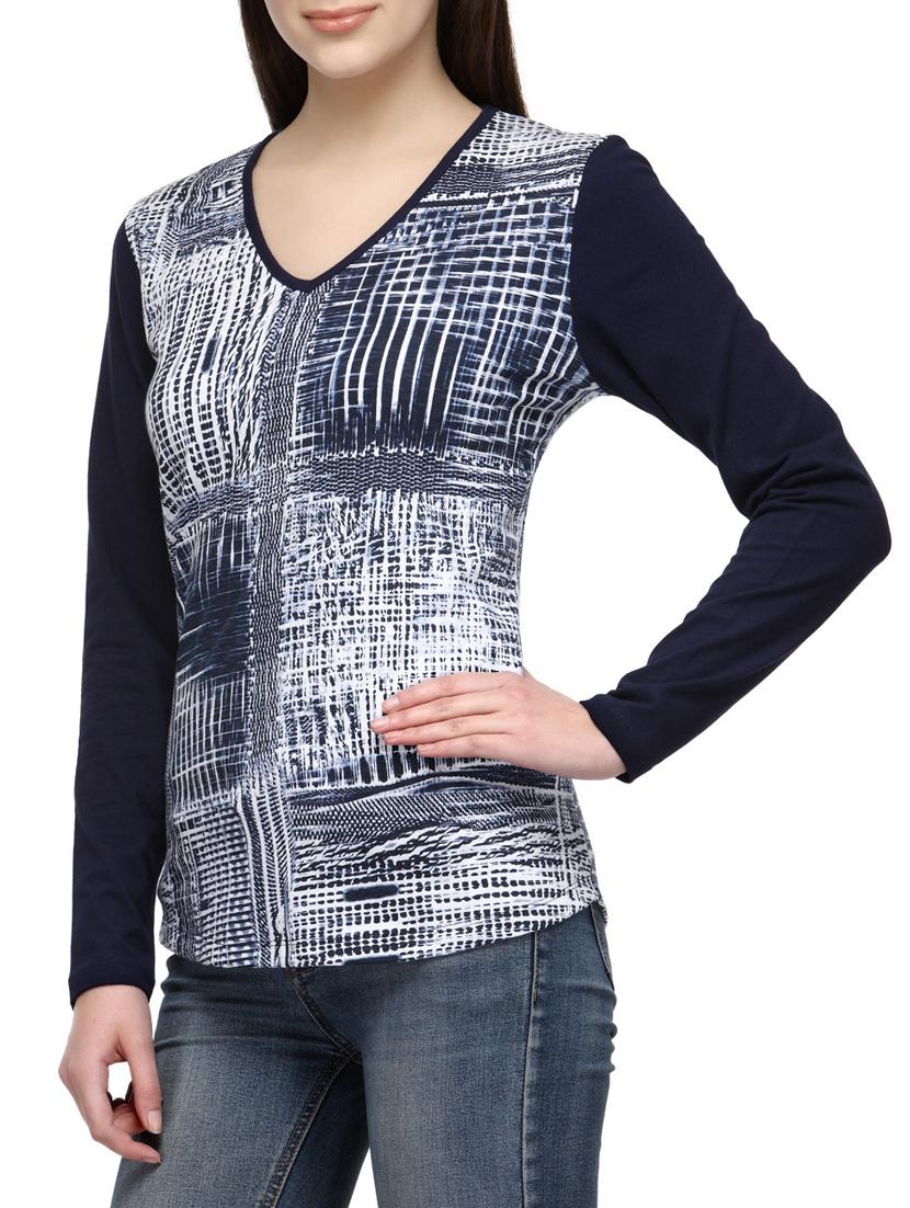 navy blue printed cotton regular top - 12585826 - Zoom Image - 2