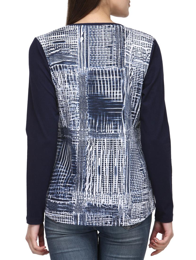 navy blue printed cotton regular top - 12585826 - Zoom Image - 3