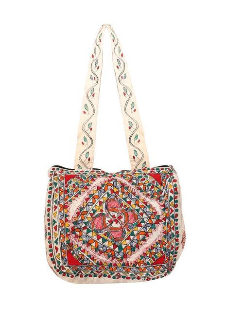 imithila evolution of fishes madhubani style handpainted shoulder bag for women and girls - 12586040 - Very Small Image - 1