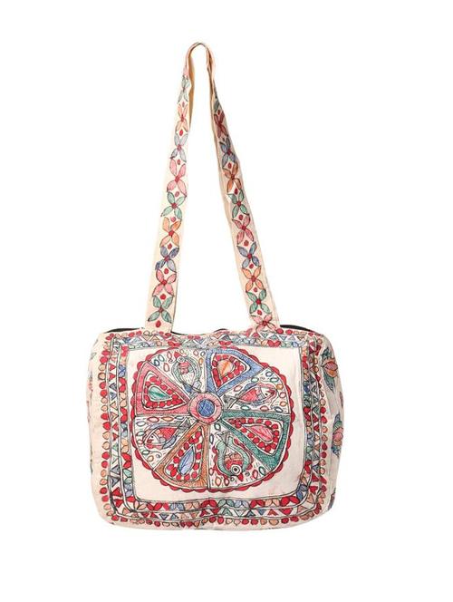 imithila multicolour jeans form multi objects art in madhubani style handpainted shoulder bag for women and girls - 12586049 - Very Small Image - 1