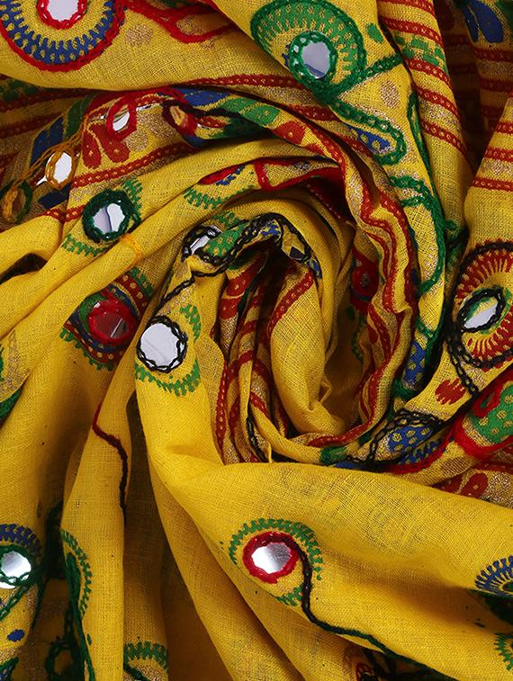 yellow cotton chanderi dupatta - 12586093 - Zoom Image - 2