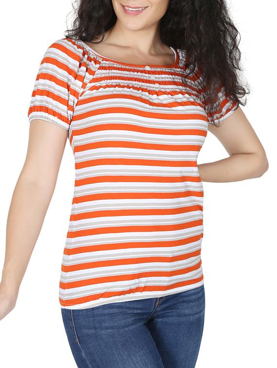 smock detail striped top - 12586802 - Zoom Image - 2