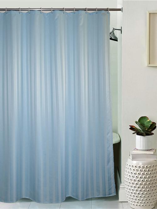 lushomes unidyed light blue polyester shower curtain with 12 plastic eyelets - 12589457 - Standard Image - 1