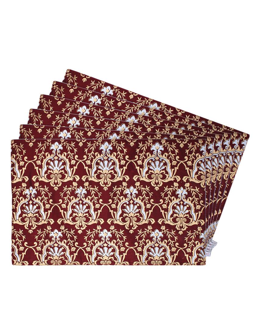 maroon printed reversible placemats for dining table - unique designs both sides - set of 6 - 12590094 - Zoom Image - 1