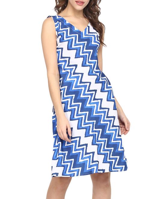 blue chevron printed crepe a-line dress - 12590119 - Very Small Image - 1