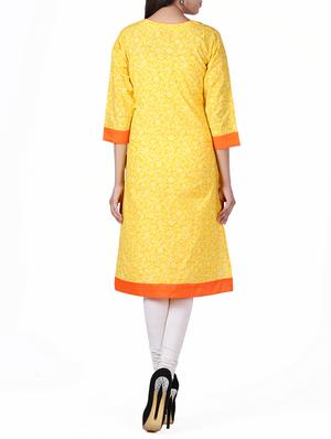 straight yellow cotton embroidered kurta - 12591275 - Standard Image - 3